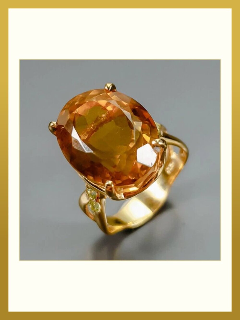 RING 7ct+ Natural Citrine with Topaz Accents 925 Size 9